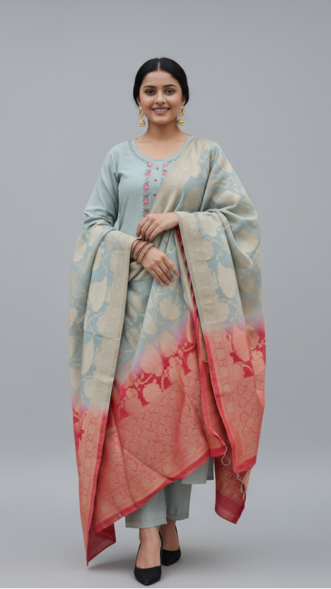 Noor – Chanderi Grace Kurta Set with Banarasi Dupatta(AZWQEA1)