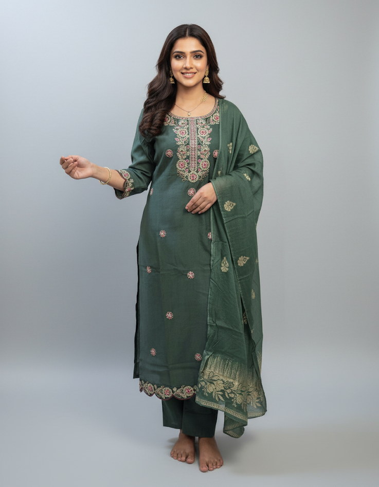 Noor – Teal Green Elegance Kurta Set (YC4RIG)