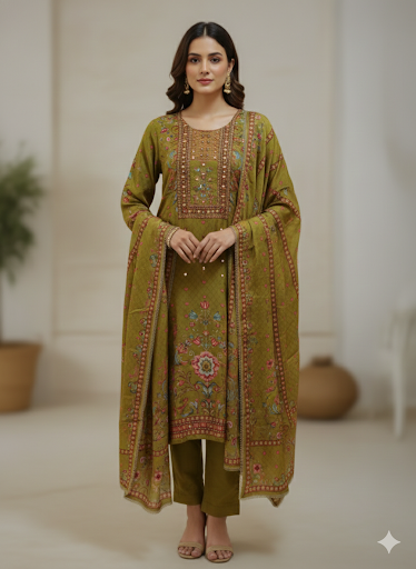Noor-MITHOO GREEN CREPE KURTA WITH MIRROR WORK-YC9WGQQ