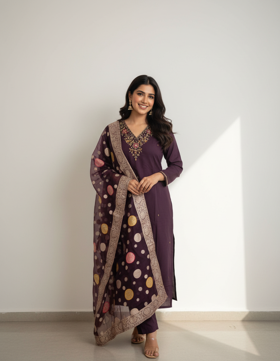 Deep Wine Chanderi Suit -(AZ6WWHJ)