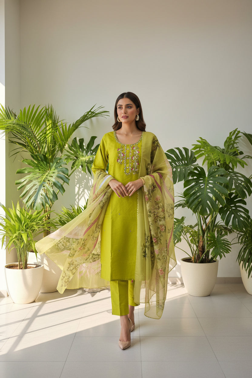 Noor – Lime Glow Chanderi Set (AZ5IQE)