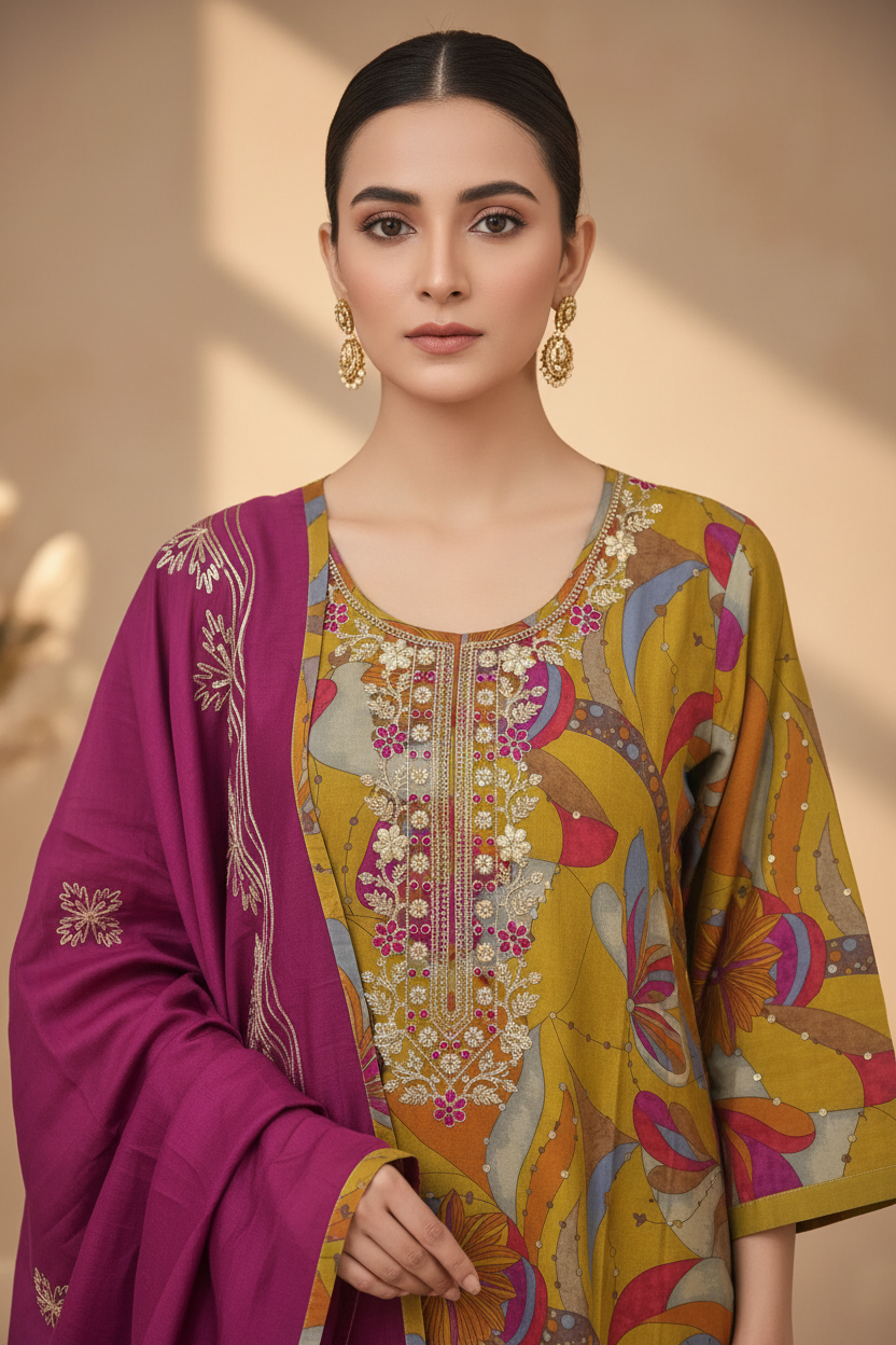 Noor – Gulabi Print Kurta Set (AZ4IER-PINK)