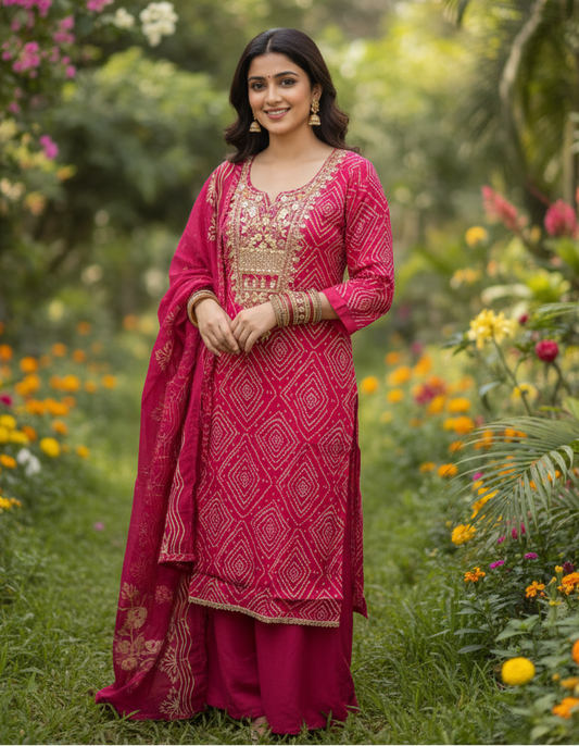 Noor – Pink Bandhani Kurta Set-(AZ4IER2)