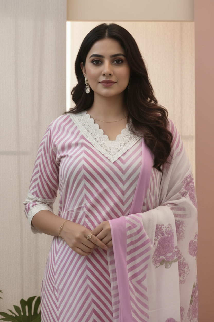BABY PINK COTTON KURTA SET-DL1UU