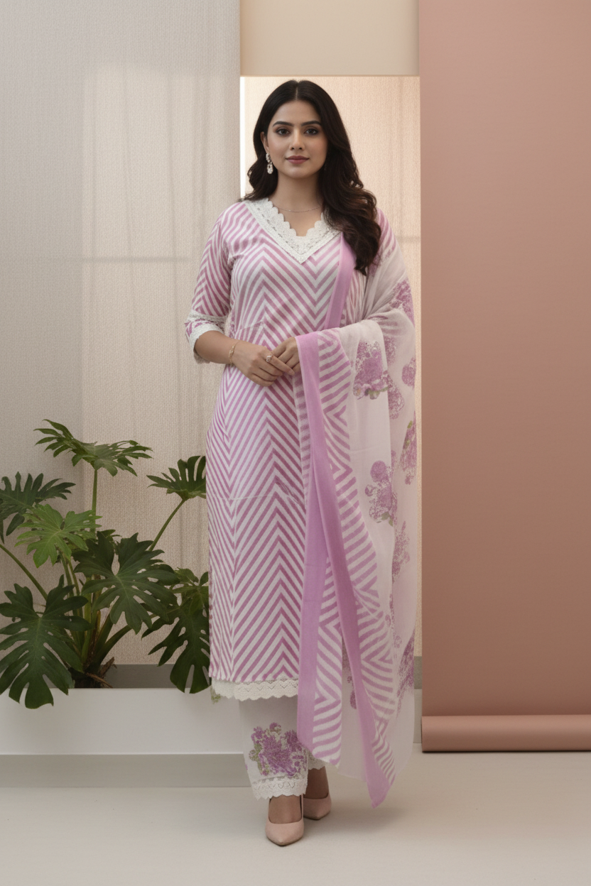 BABY PINK COTTON KURTA SET-DL1UU