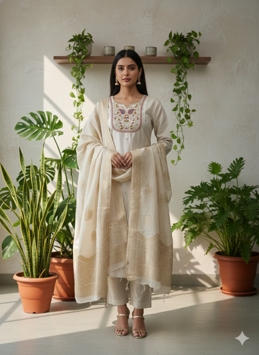 Noor – Pearl Glow Kurta Set (SC2WHAJ-WHITE)