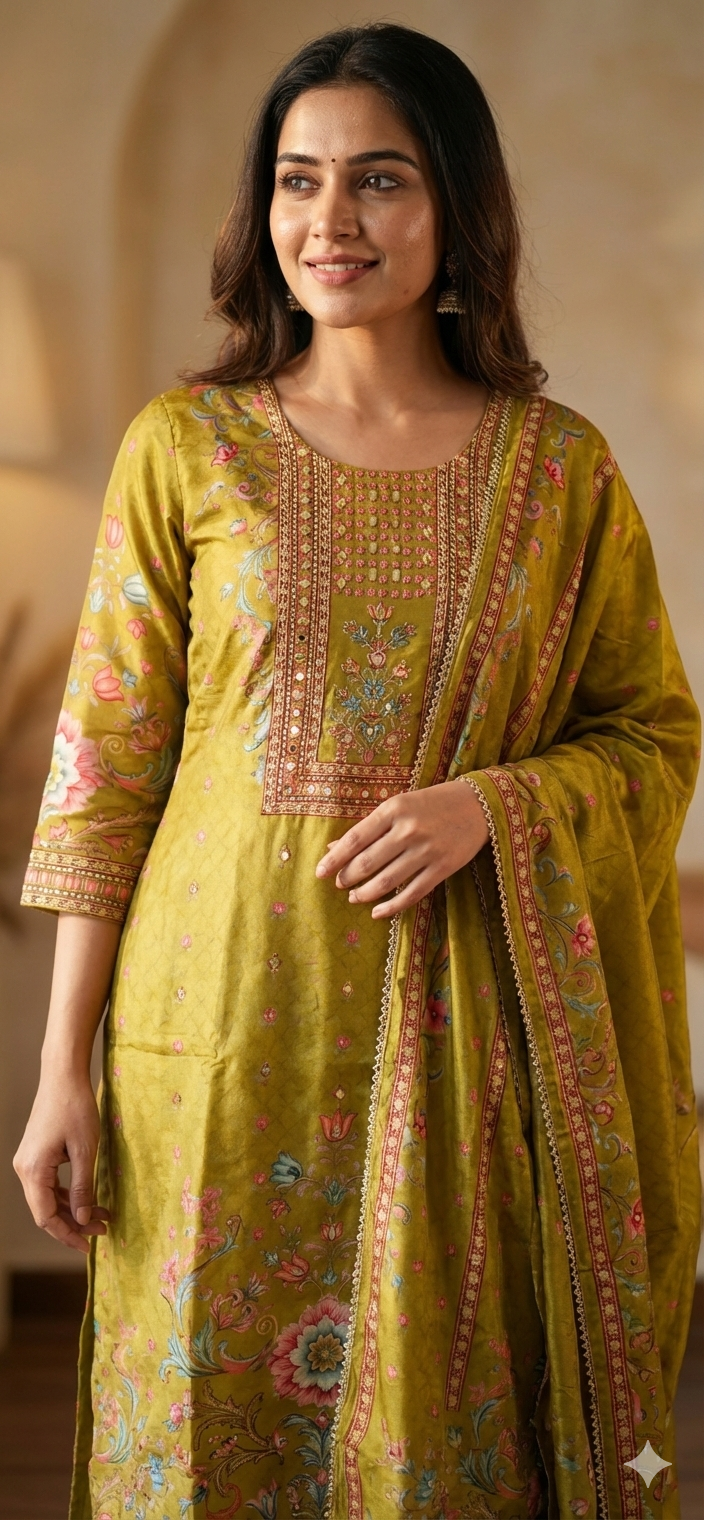 Noor-MITHOO GREEN CREPE KURTA WITH MIRROR WORK-YC9WGQQ