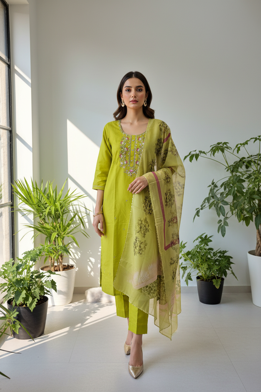 Noor – Lime Glow Chanderi Set (AZ5IQE)