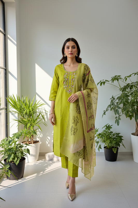 Noor – Lime Glow Chanderi Set (AZ5IQE)