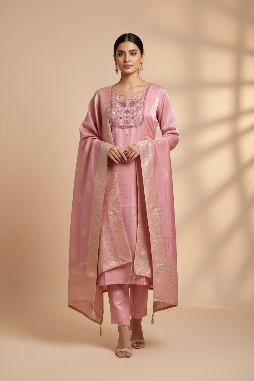 Noor – Rosé Glow Kurta Set(SC9WHAJ-PINK)