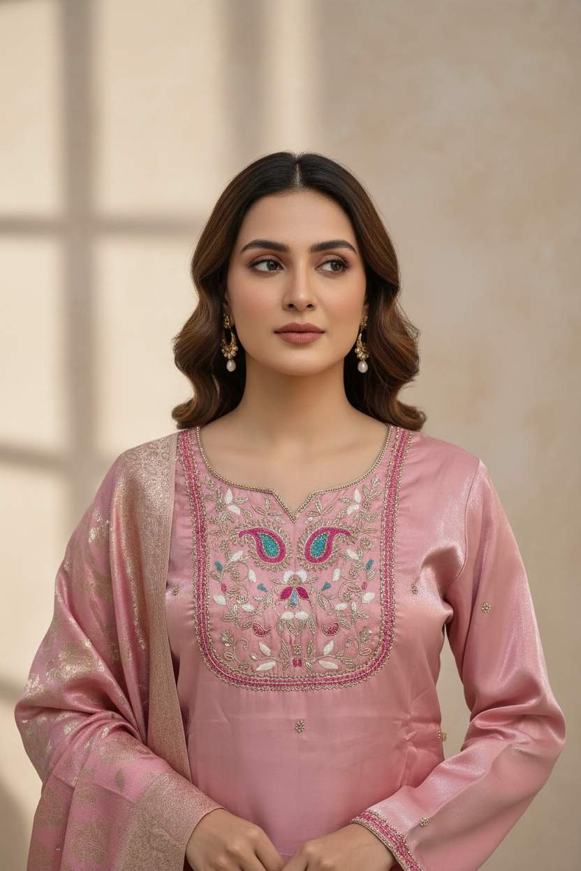 Noor – Rosé Glow Kurta Set(SC9WHAJ-PINK)