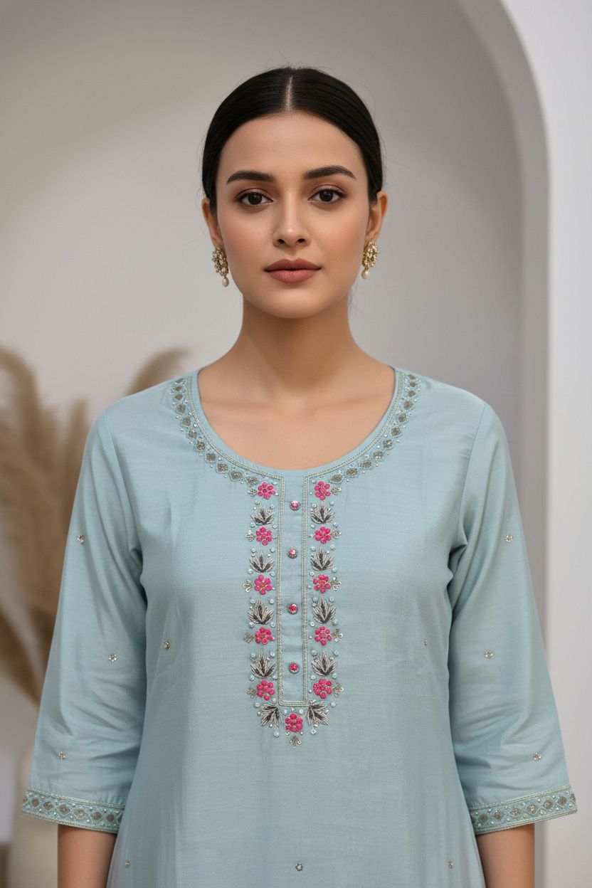 Noor – Chanderi Grace Kurta Set with Banarasi Dupatta(AZWQEA1)