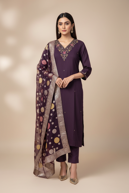 Deep Wine Chanderi Suit -(AZ6WWHJ)