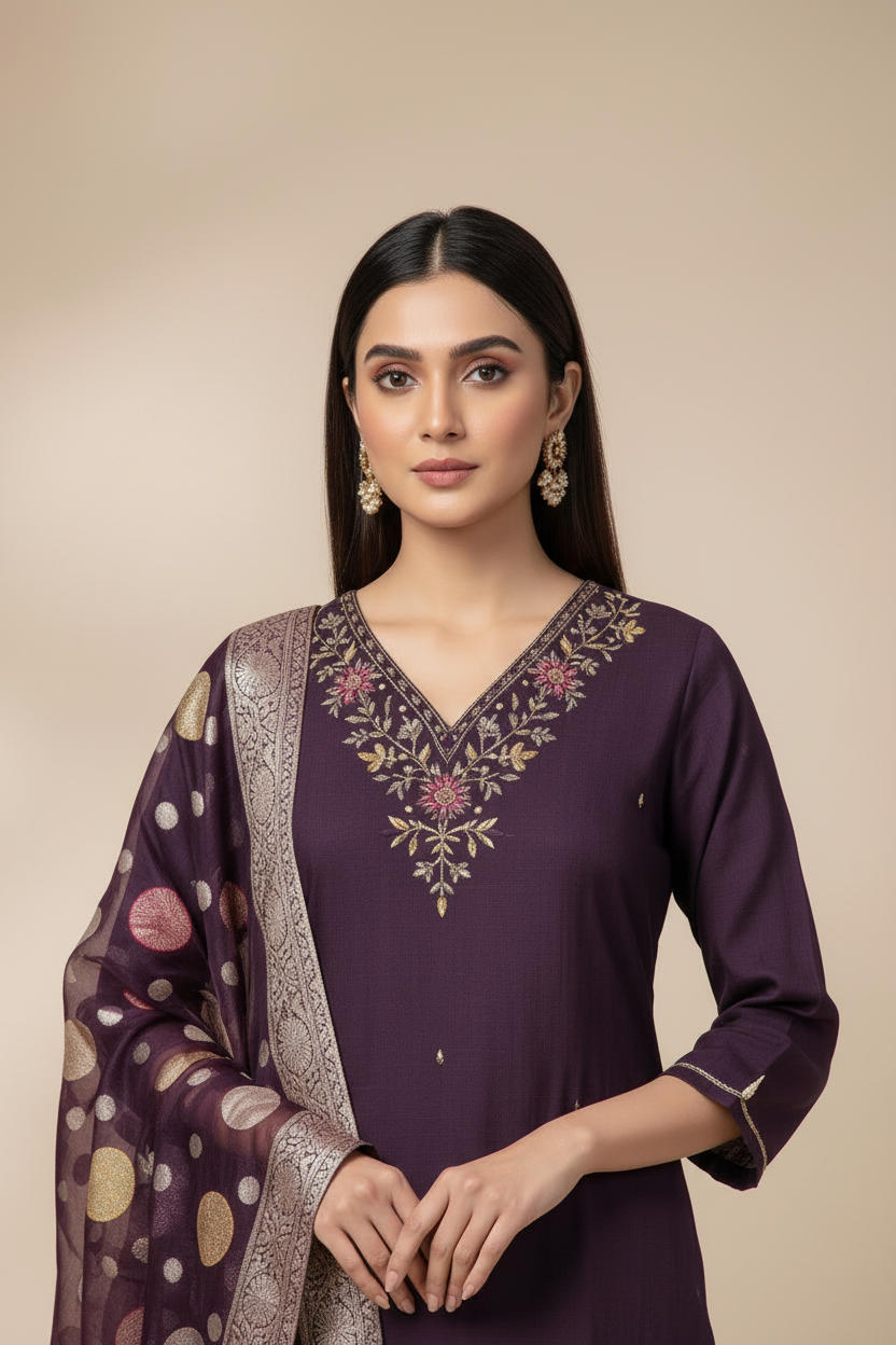 Deep Wine Chanderi Suit -(AZ6WWHJ)