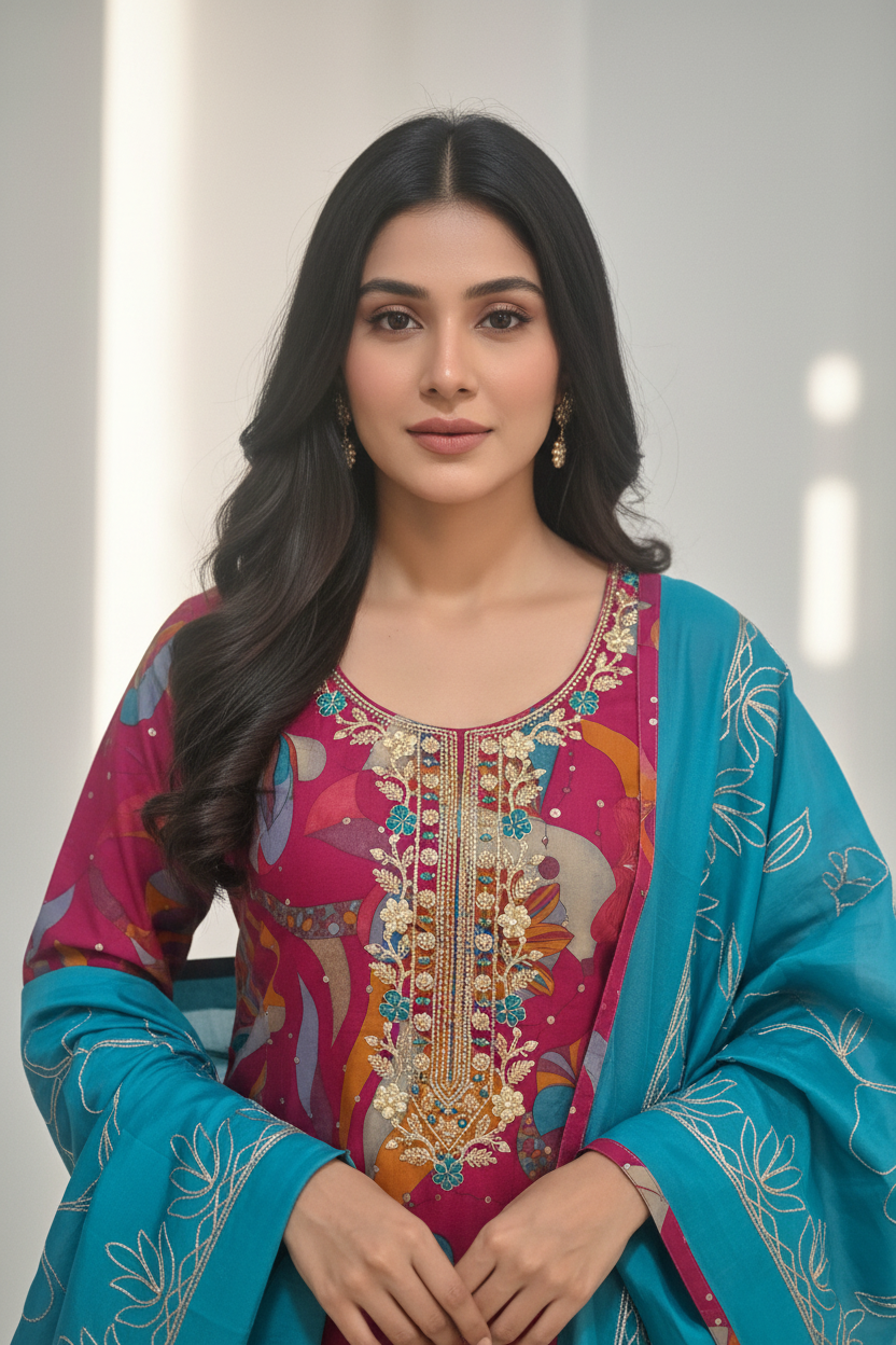 Noor – Gulabi Print Kurta Set (AZ4IER-BLUE)