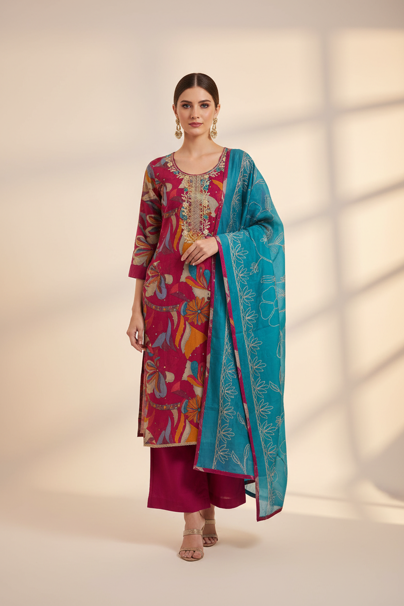 Noor – Gulabi Print Kurta Set (AZ4IER-BLUE)