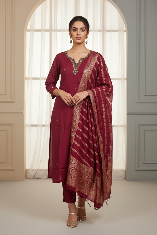 Shahi – Begum Maroon Kurta Set (SC10JGA)