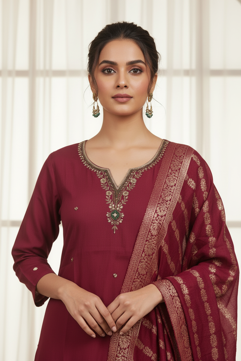 Shahi – Begum Maroon Kurta Set (SC10JGA)