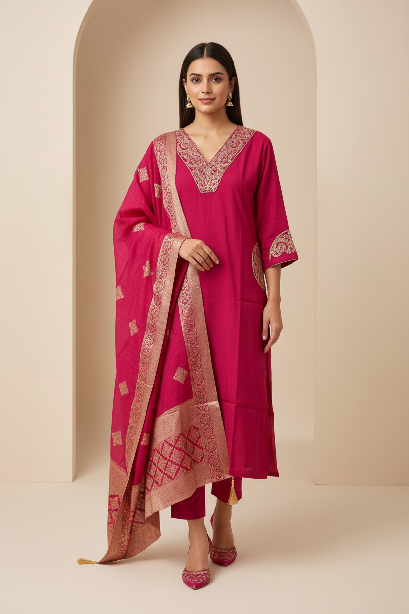 Noor – Rani Glow Embellished Kurta Set-(SC5WAJG)