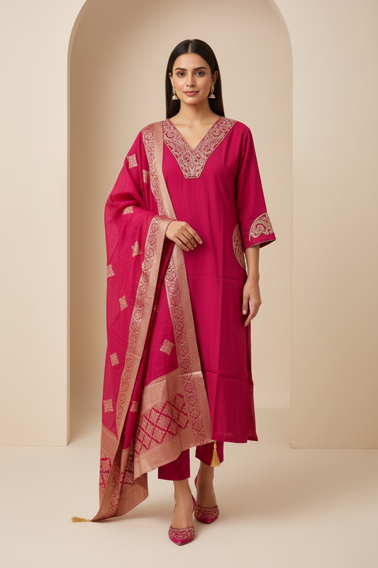 Noor – Rani Glow Embellished Kurta Set-(SC5WAJG)