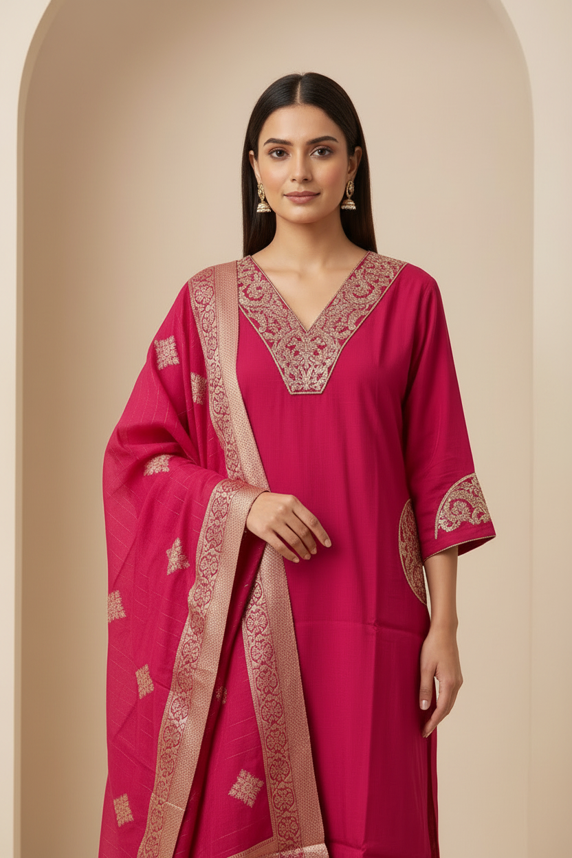 Noor – Rani Glow Embellished Kurta Set-(SC5WAJG)