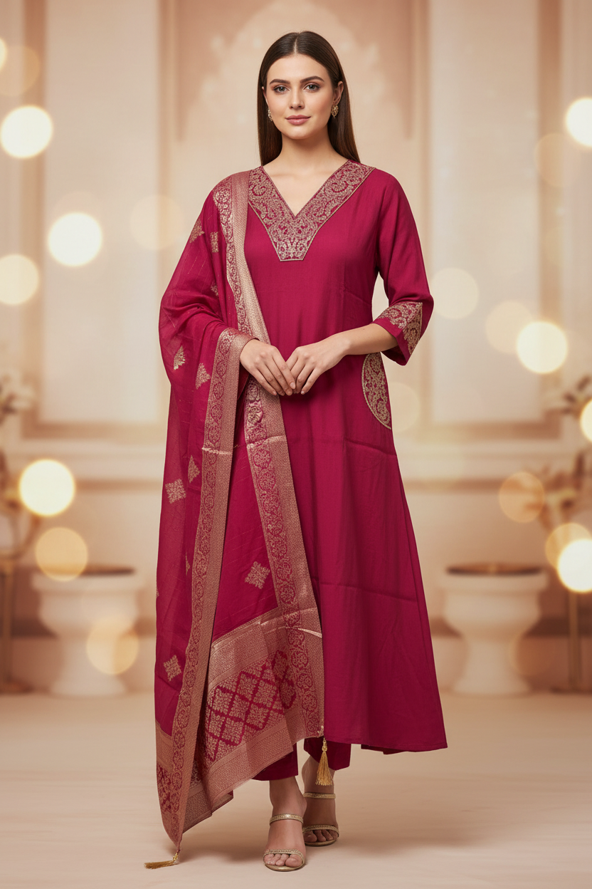 Noor – Rani Glow Embellished Kurta Set-(SC5WAJG)