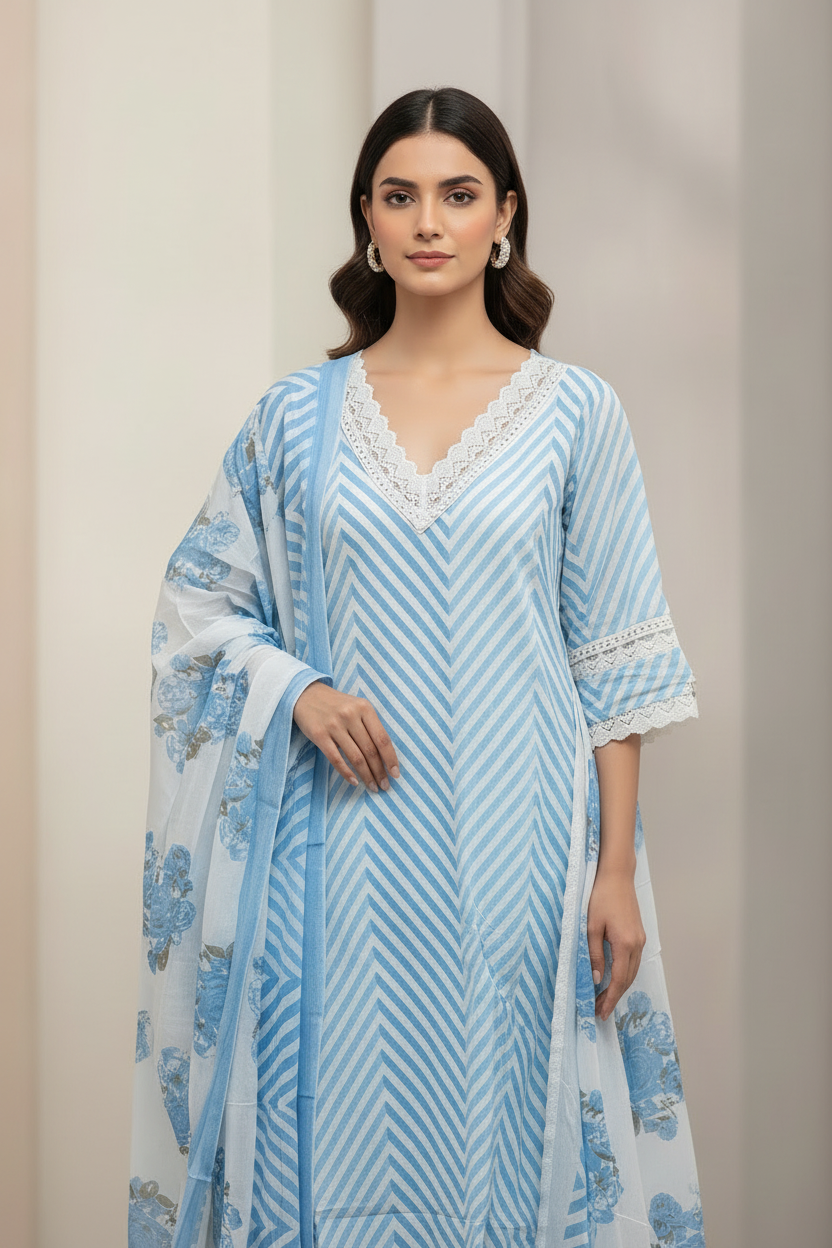 Saheli-Black Cotton Kurta Set (DL2UUI-BLUE)