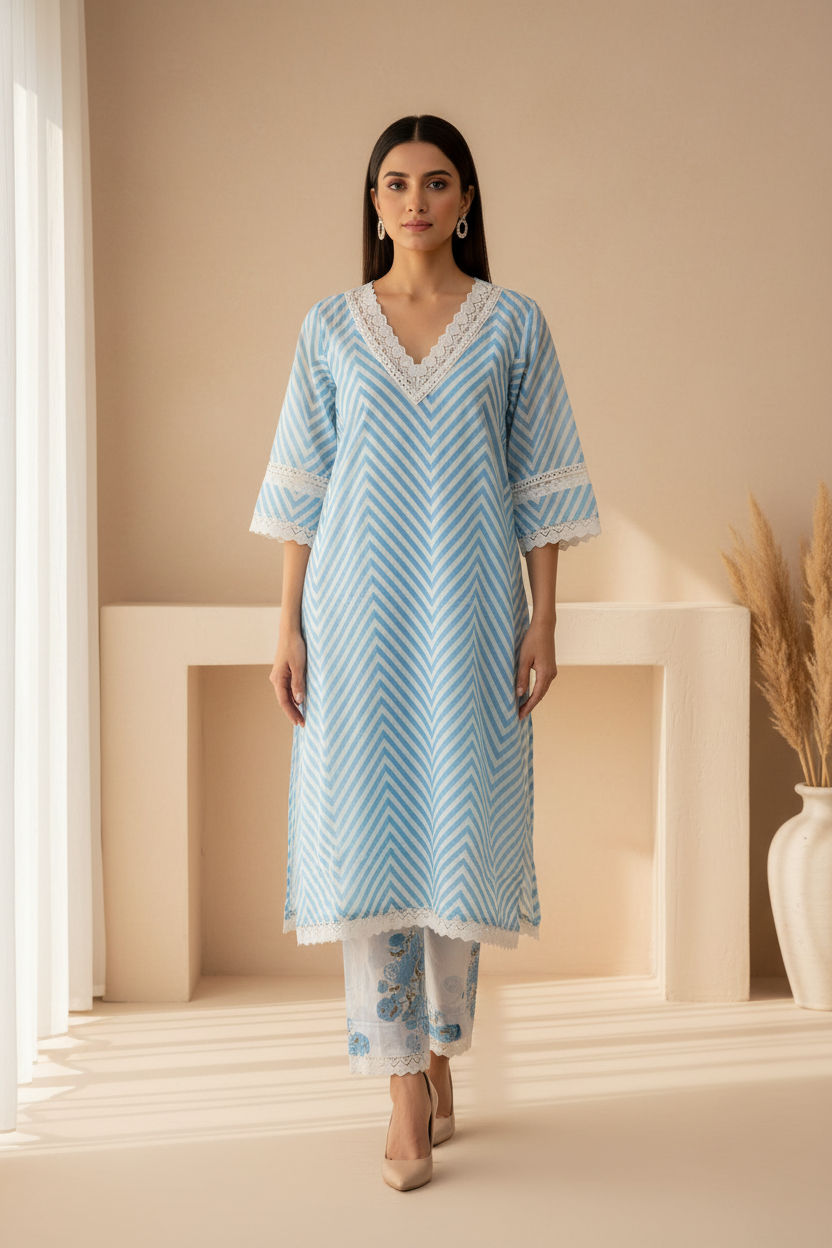 Saheli-Black Cotton Kurta Set (DL2UUI-BLUE)