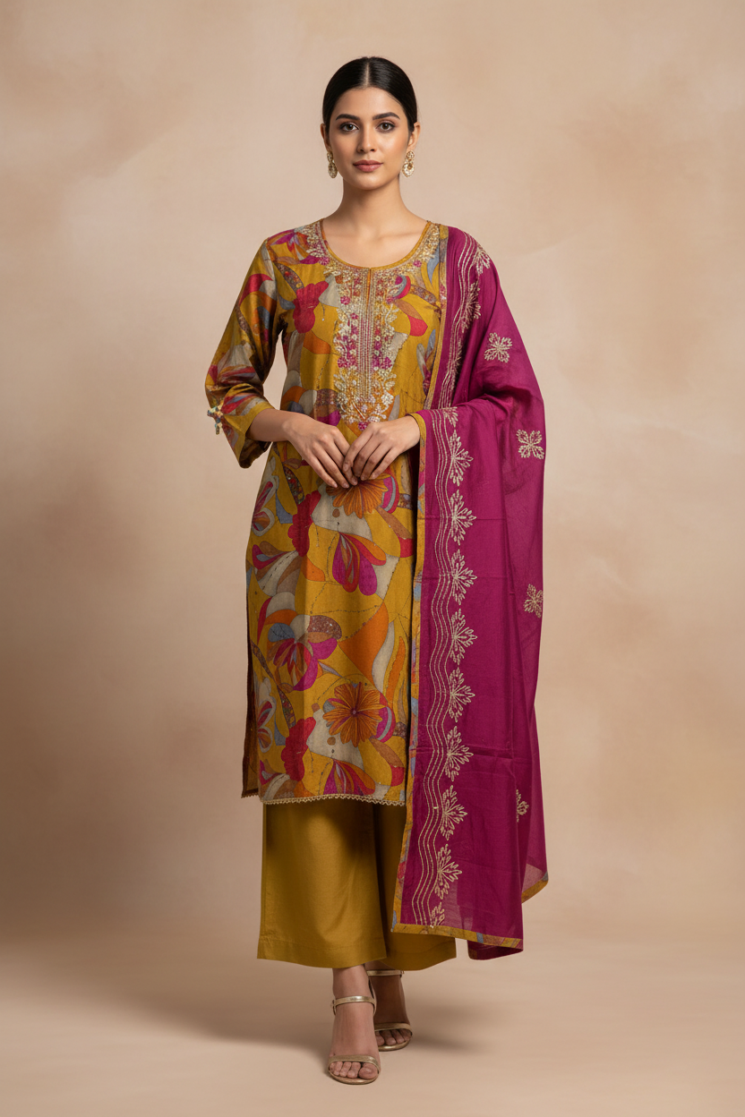 Noor – Gulabi Print Kurta Set (AZ4IER-PINK)