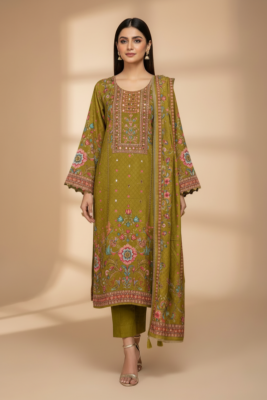 Noor-MITHOO GREEN CREPE KURTA WITH MIRROR WORK-YC9WGQQ