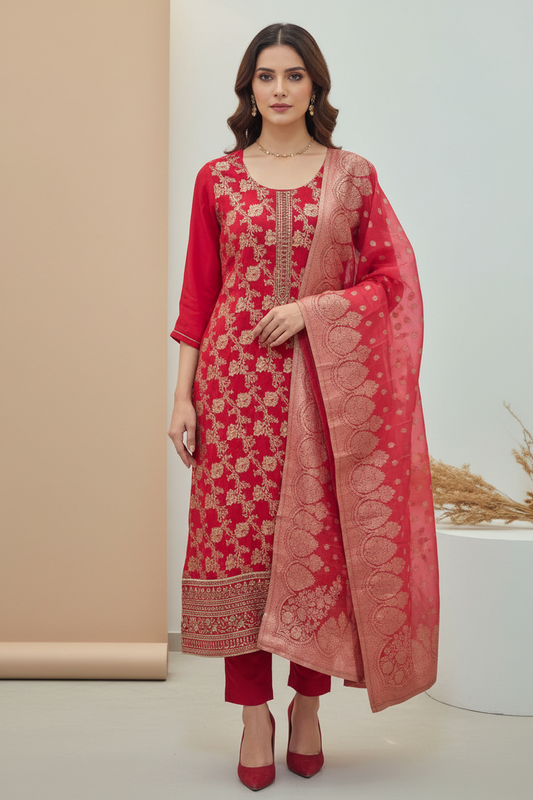 Shahi – Meher Red Jacquard Kurta (BB2WAIG)
