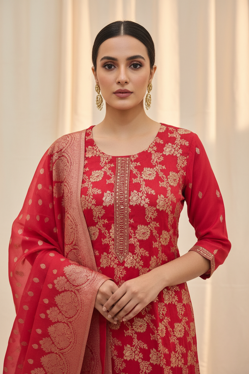Shahi – Meher Red Jacquard Kurta (BB2WAIG)