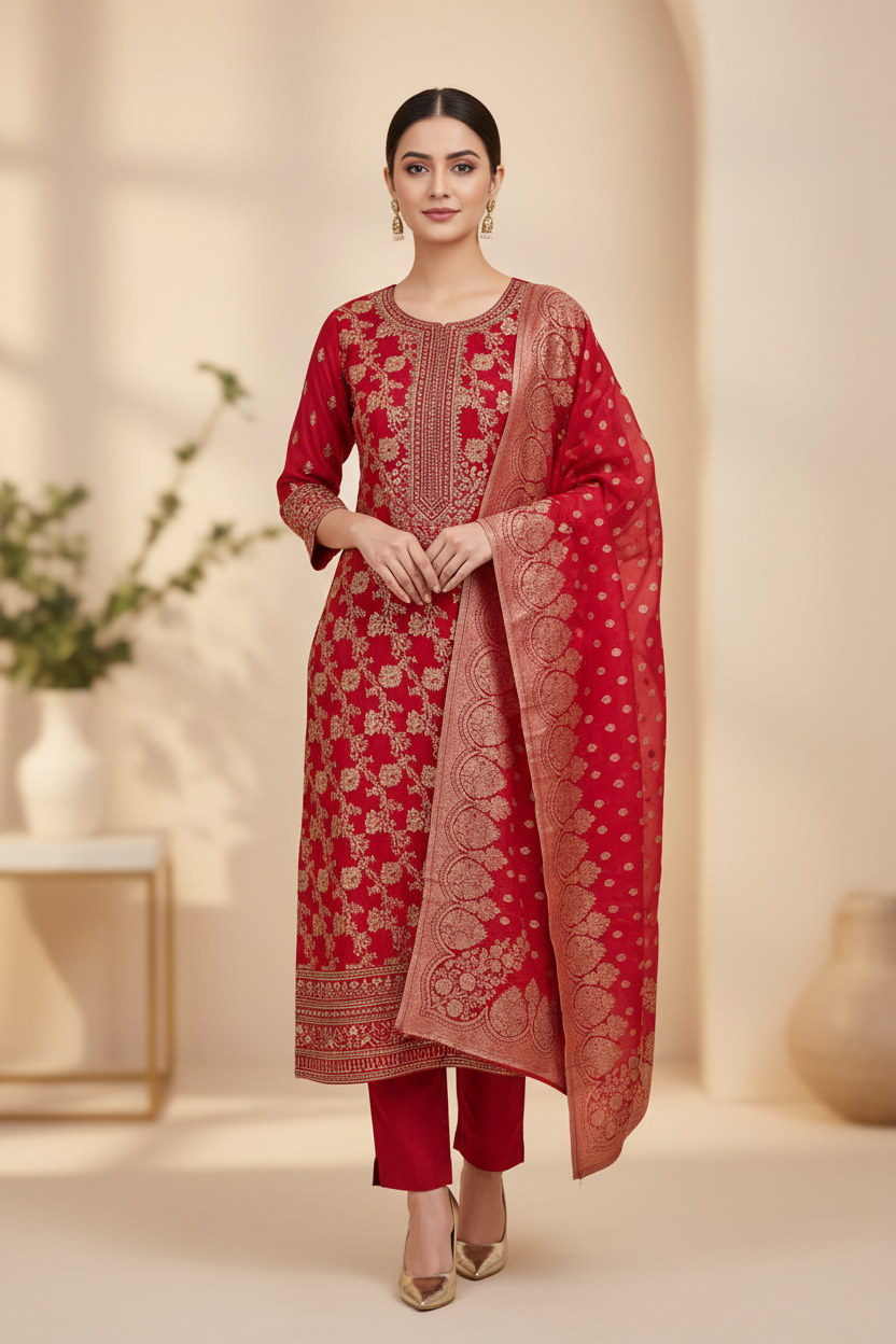 Shahi – Meher Red Jacquard Kurta (BB2WAIG)