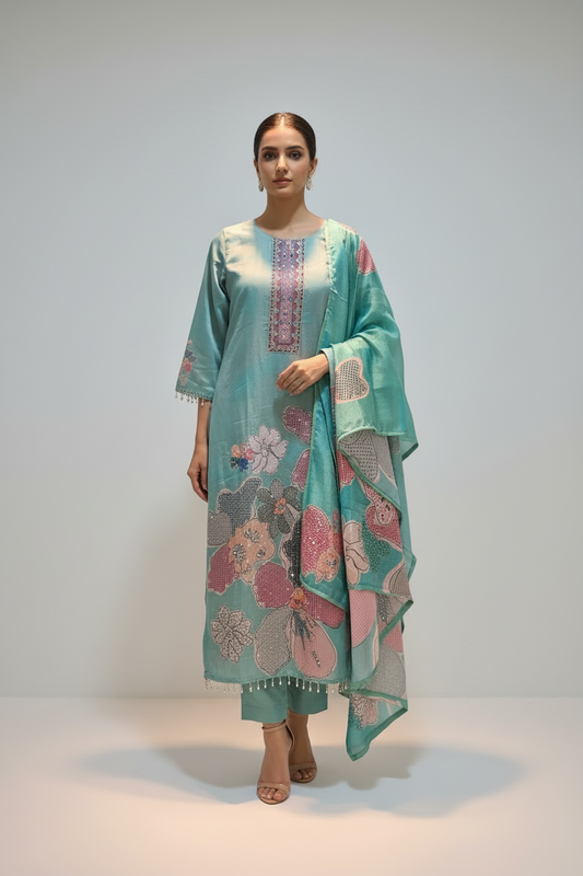 Noor- Mint Green Crepe Kurta Set (YC10RIG)