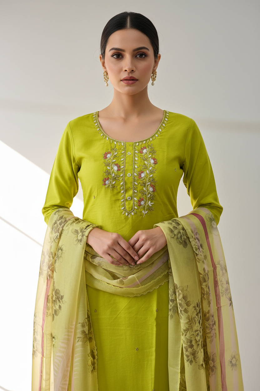 Noor – Lime Glow Chanderi Set (AZ5IQE)