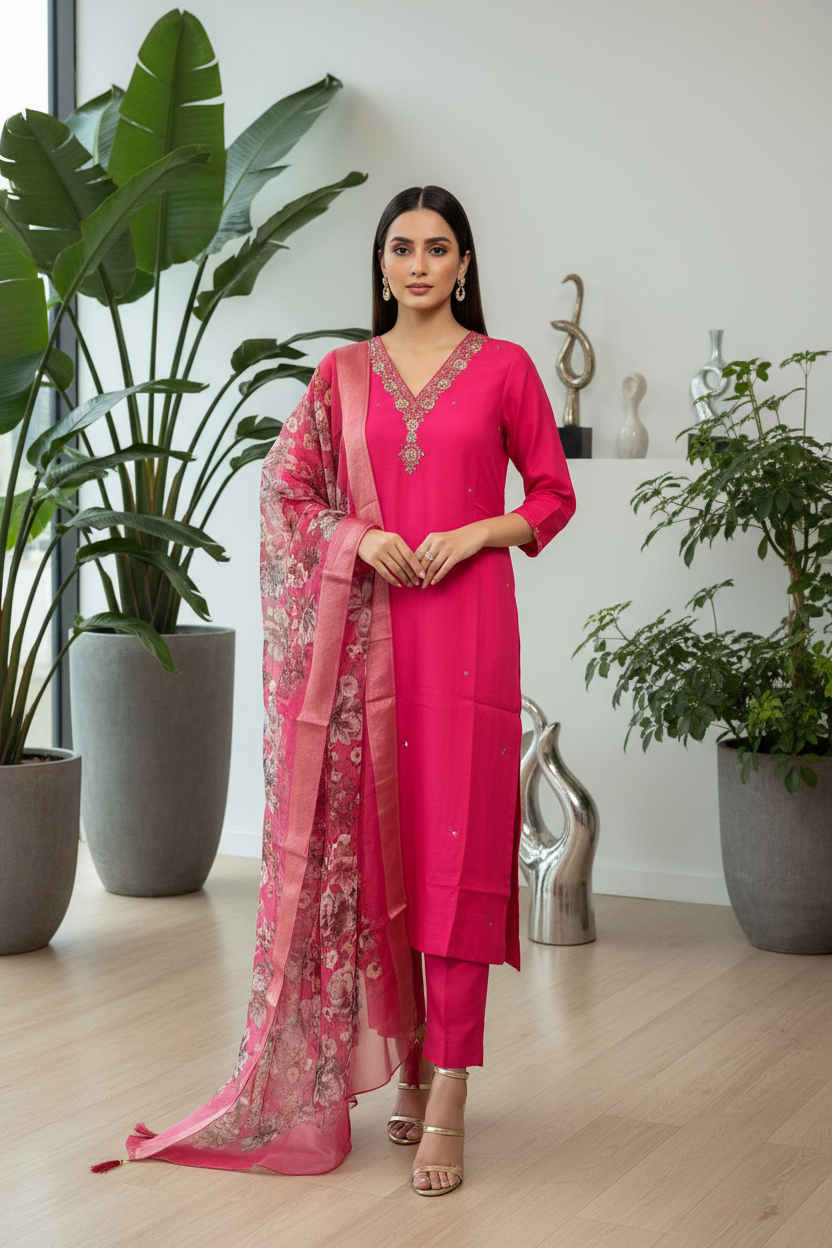 Shahi – Rani Pink Royale Chanderi Set (YC3IIG)