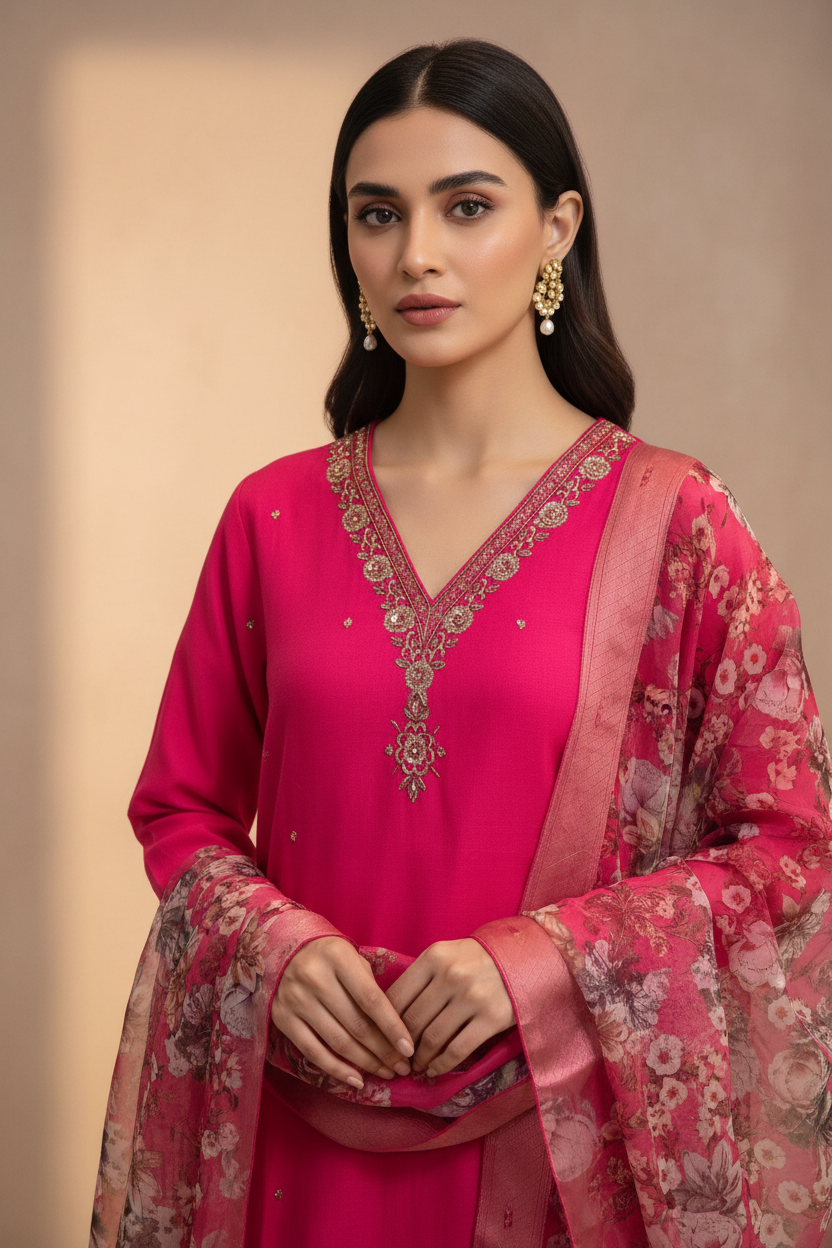 Shahi – Rani Pink Royale Chanderi Set (YC3IIG)