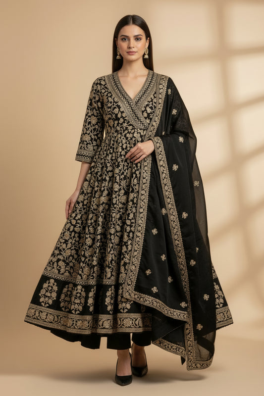Mughal Black Anarkali Set
