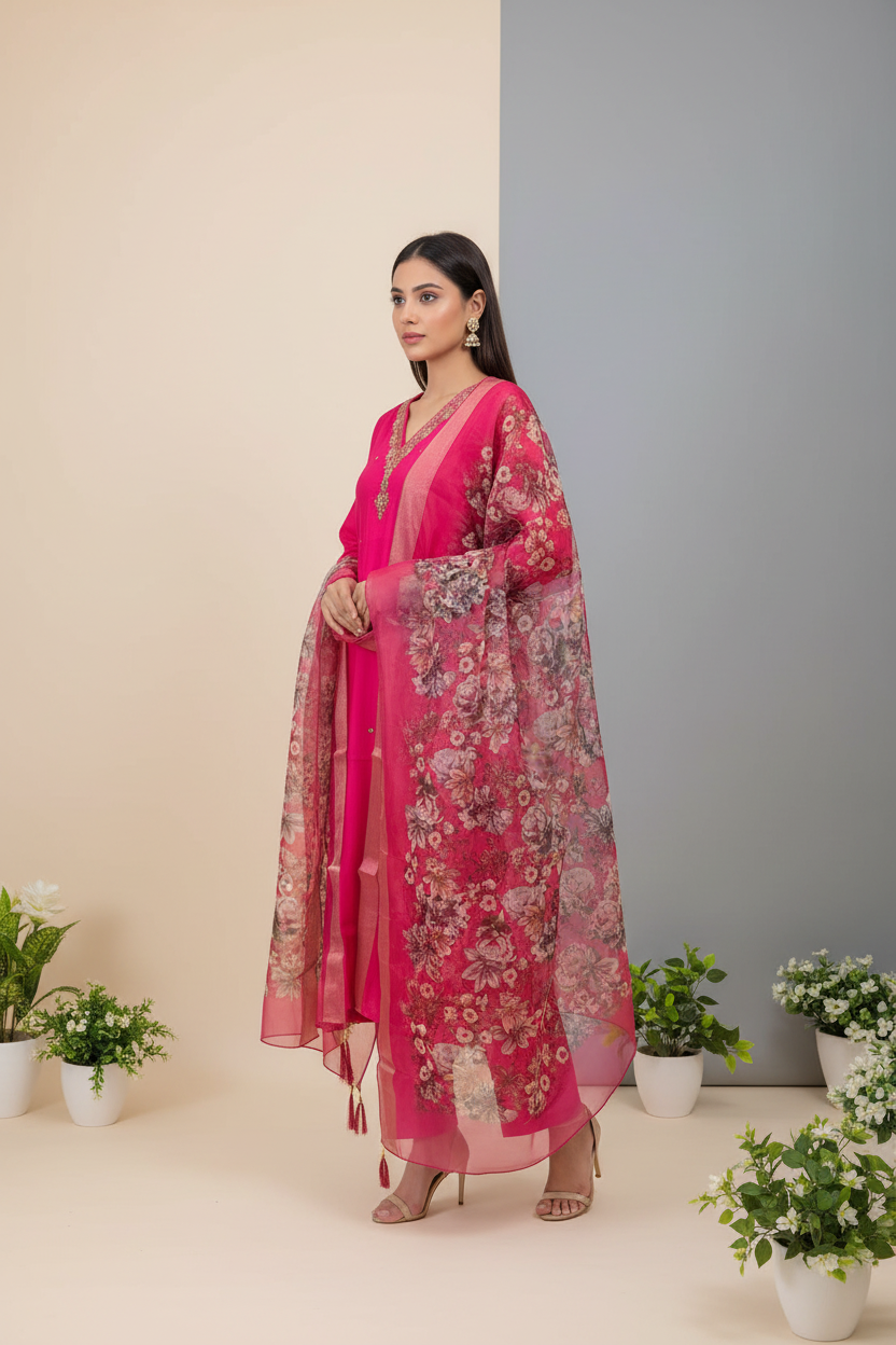 Shahi – Rani Pink Royale Chanderi Set (YC3IIG)