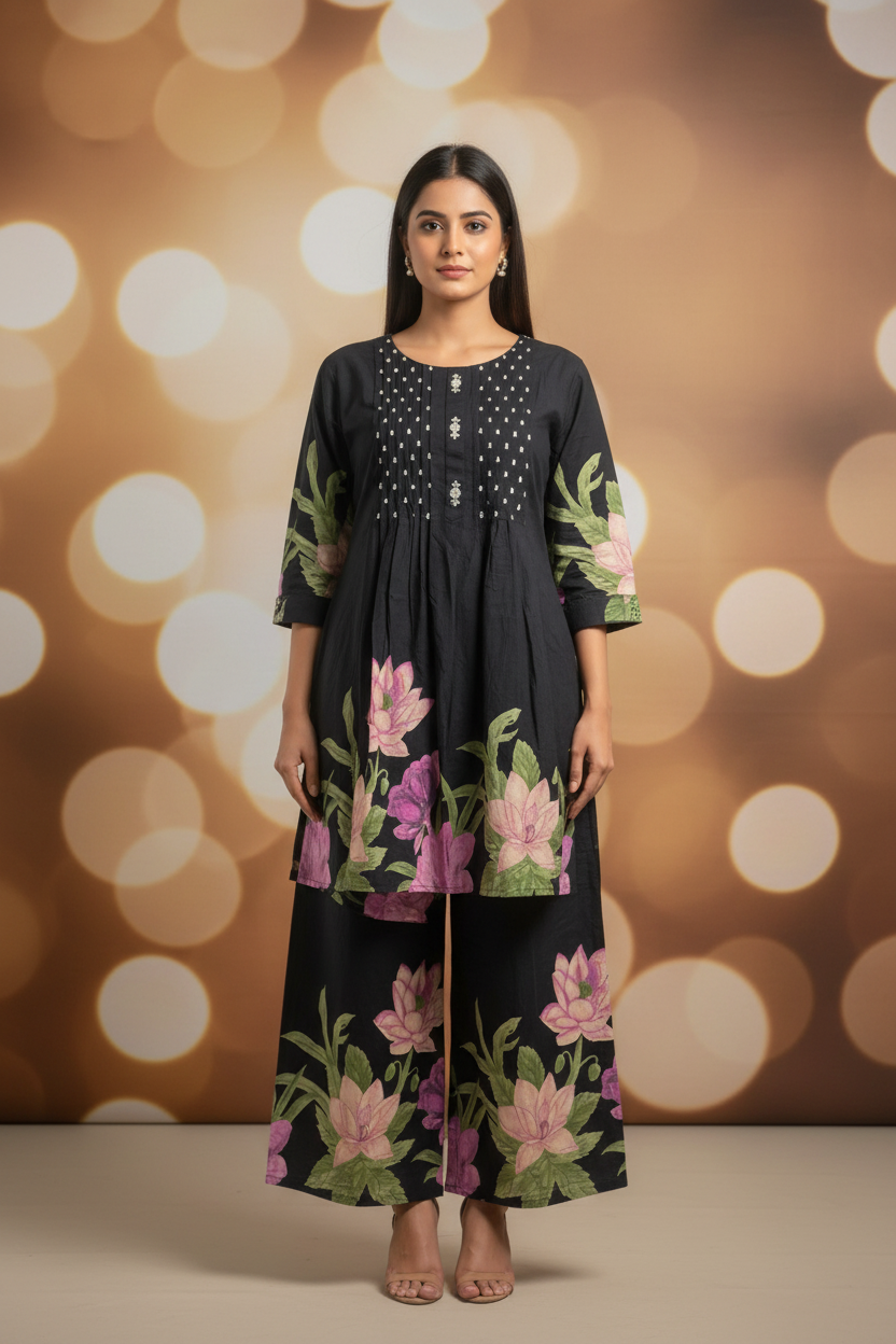 Midnight Bloom Cotton Co-ord Set